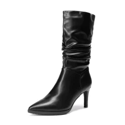 Wrinkle Design Pointed Toe Mid Calf Boots