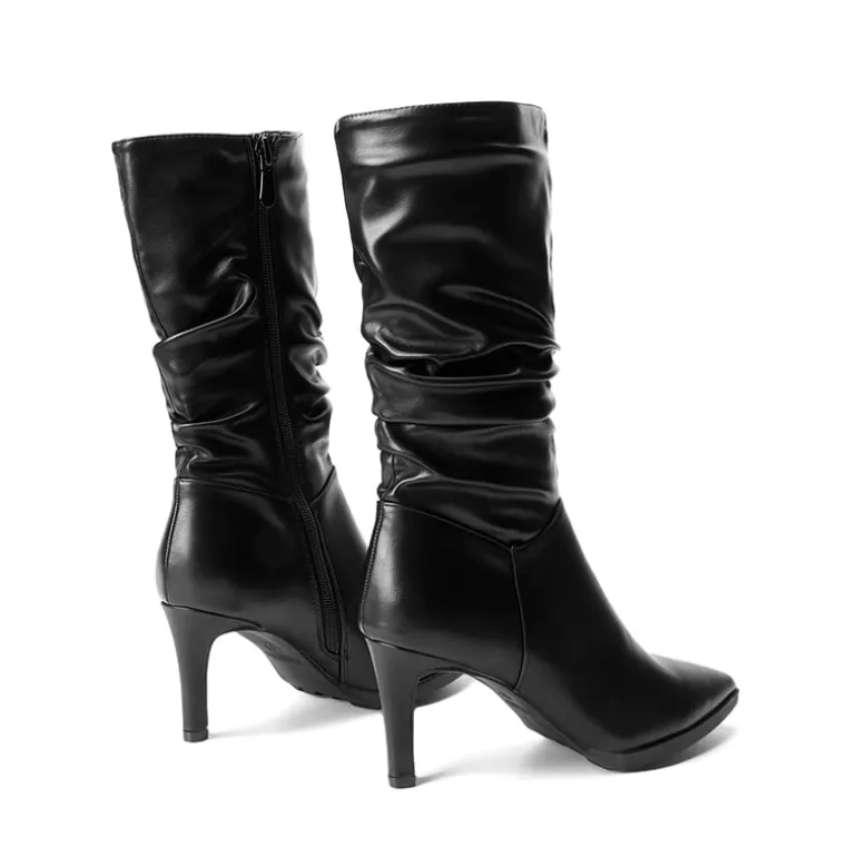 Wrinkle Design Pointed Toe Mid Calf Boots