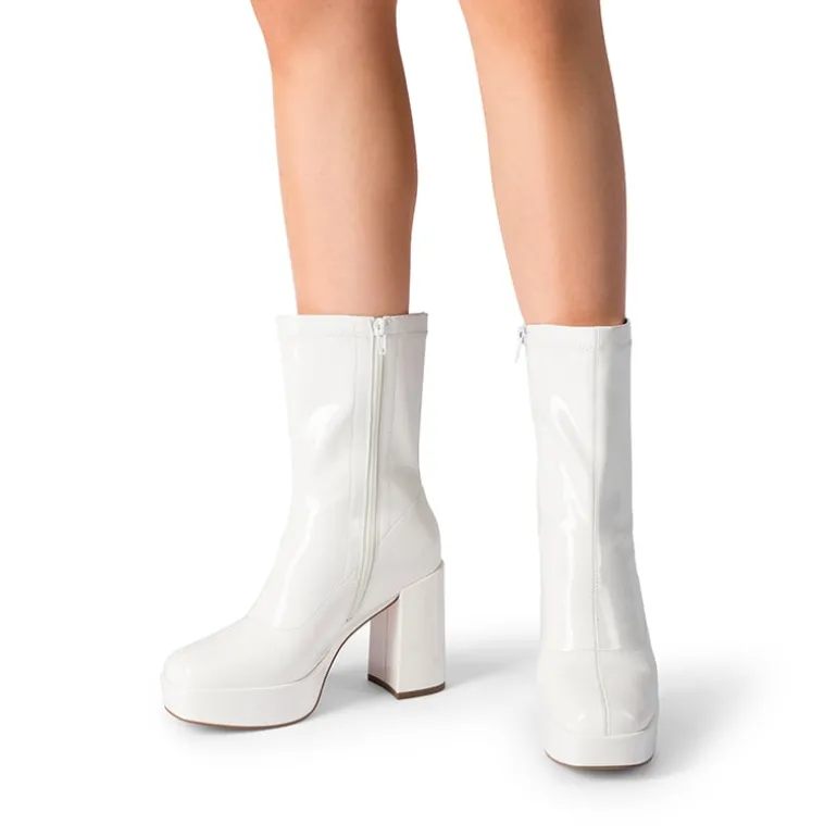Y2K Square Toe Platform Mid-calf Boots