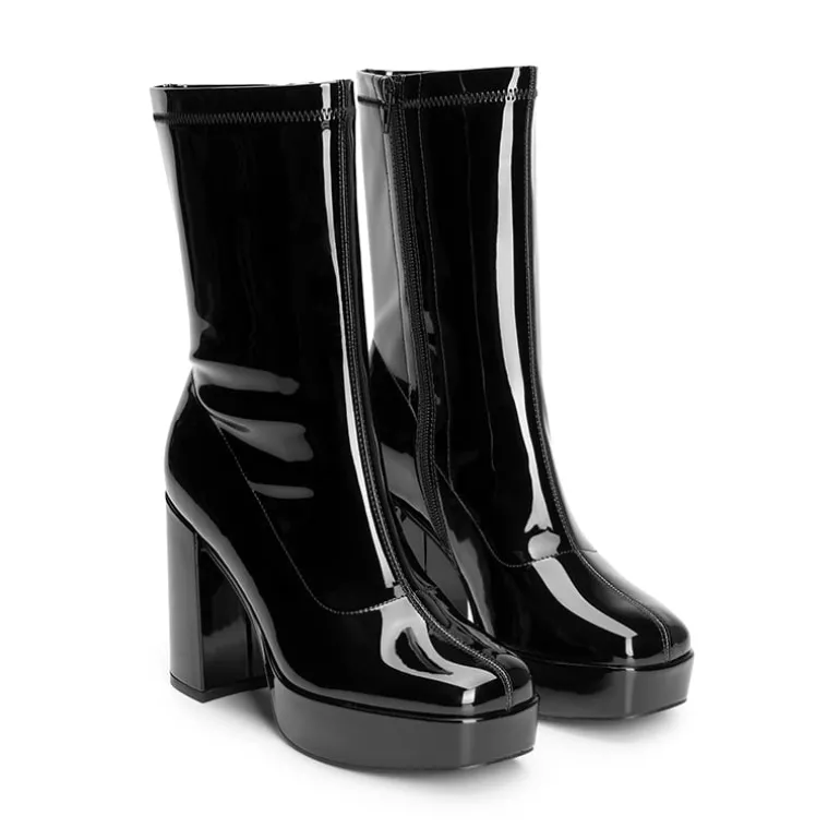 Y2K Square Toe Platform Mid-calf Boots