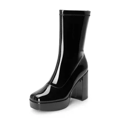 Y2K Square Toe Platform Mid-calf Boots
