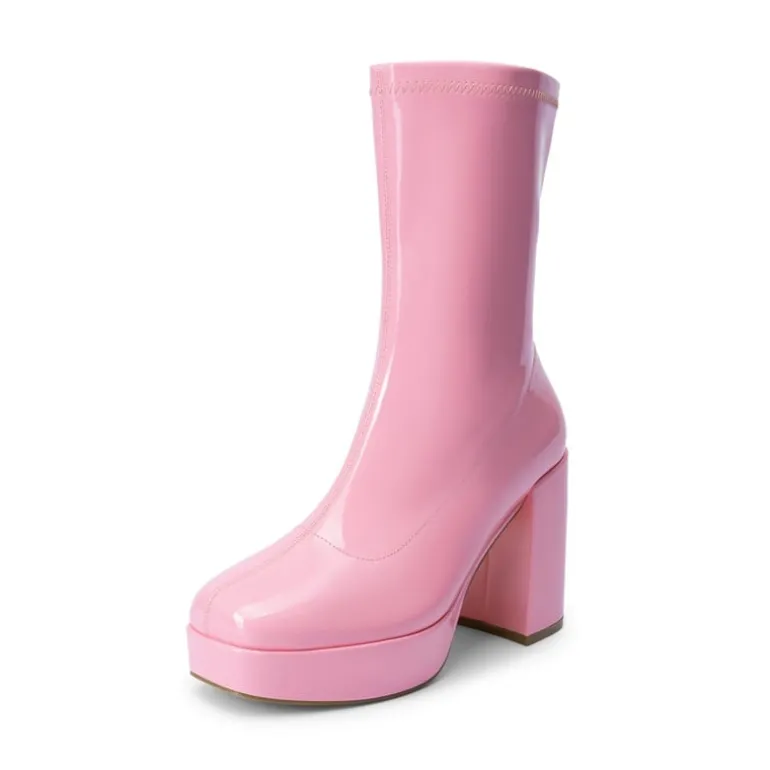 Y2K Square Toe Platform Mid-calf Boots