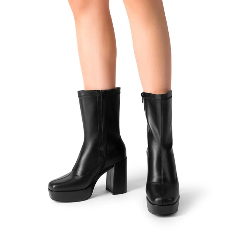 Y2K Square Toe Platform Mid-calf Boots